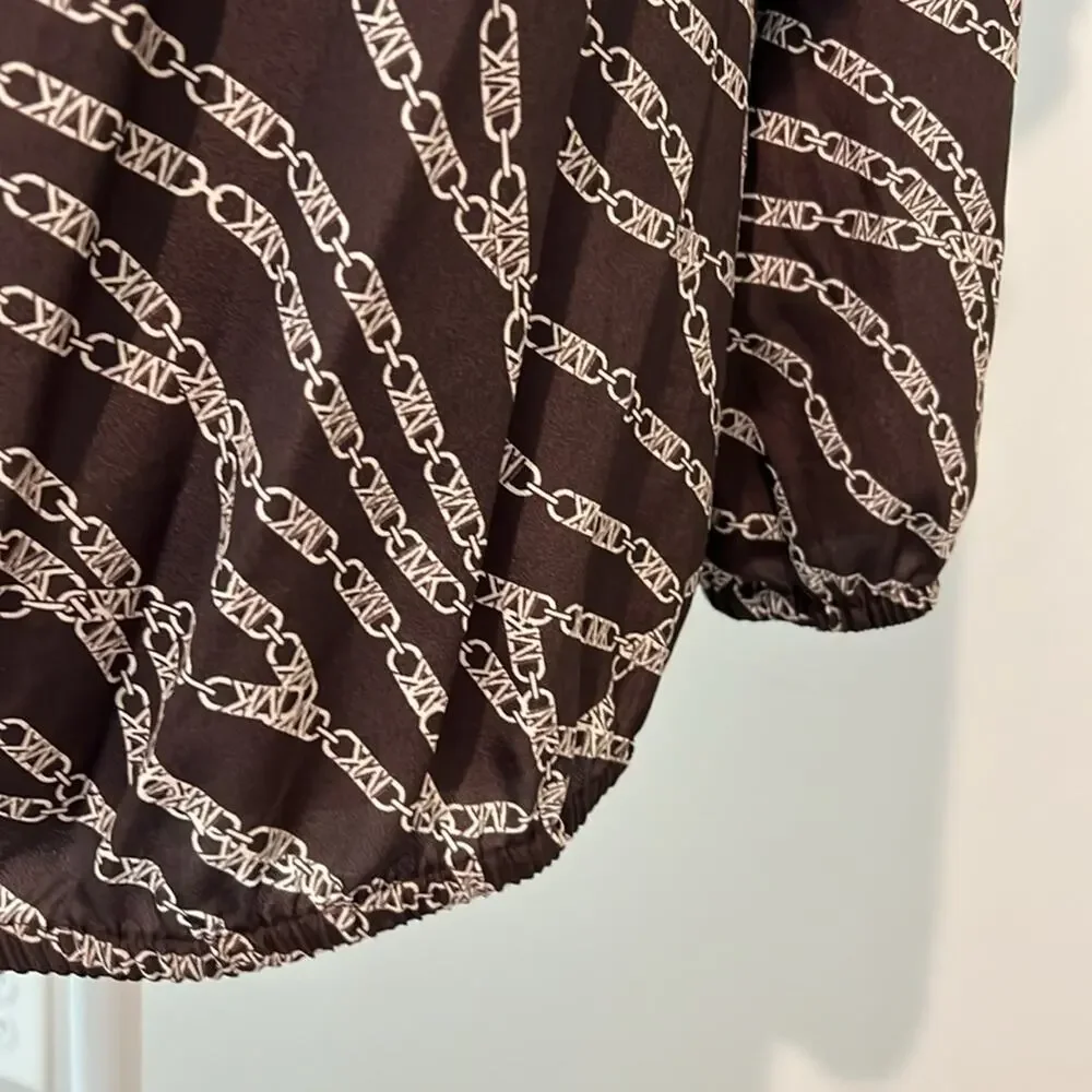 MICHAEL‎ Michael Kors Printed Pebble Crepe Off-the-Shoulder L/S Bias Cut Top M